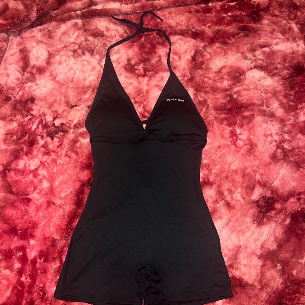 Peachy Bunz Black Halter Romper w/ Bum Scrunch